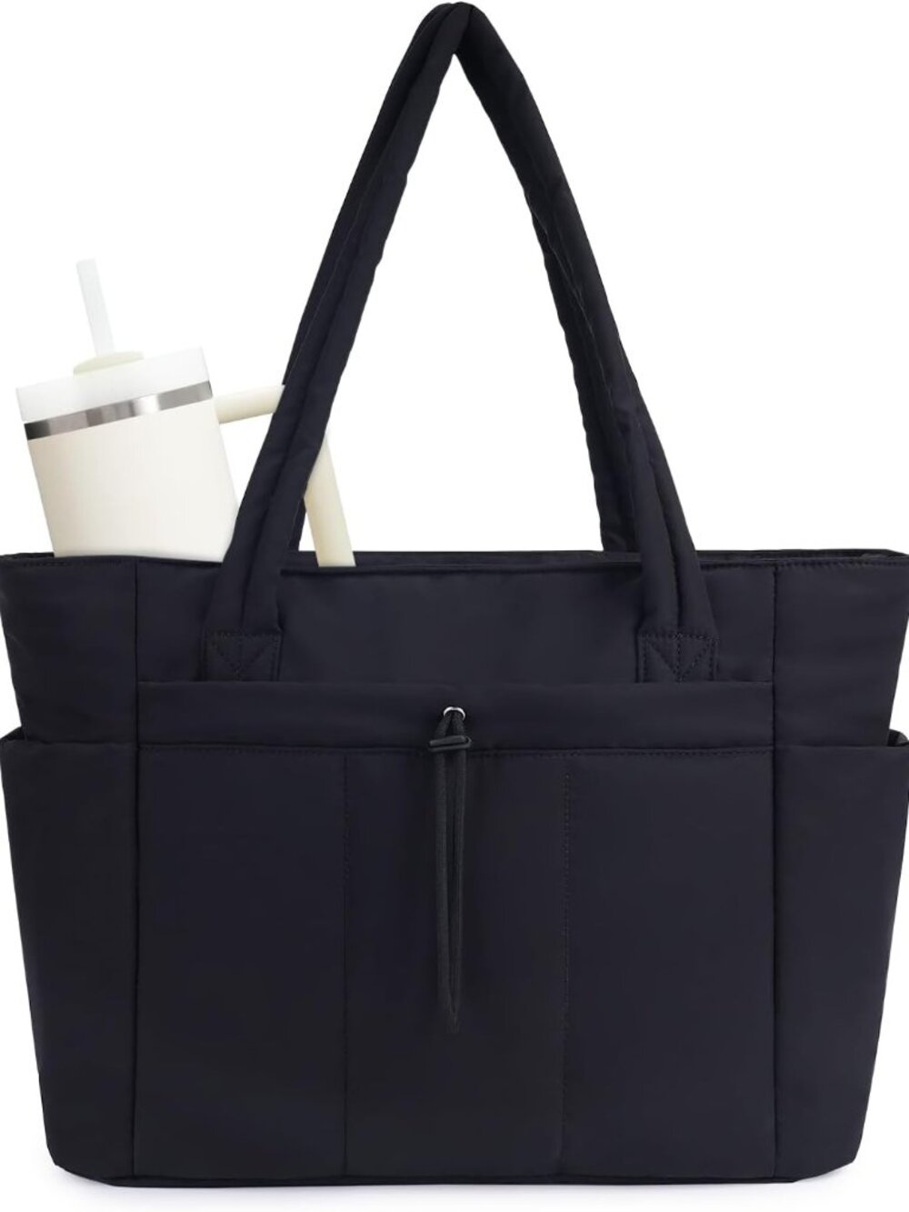 Puffer Tote Bag with Cup Holder & Laptop Compartment & Trolley Sleeve for Travel